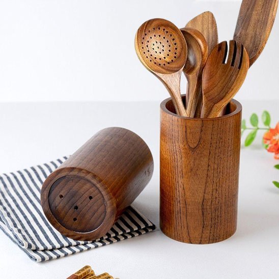 Pot ustensiles cuisine en bois | Naturel - Rangement cuisine