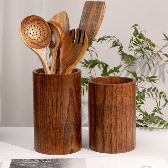 Pot ustensiles cuisine en bois | Naturel - Rangement cuisine