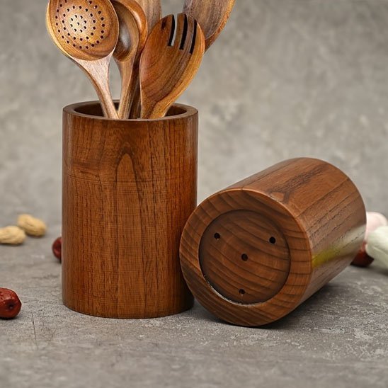 Pot ustensiles cuisine en bois | Naturel - Rangement cuisine